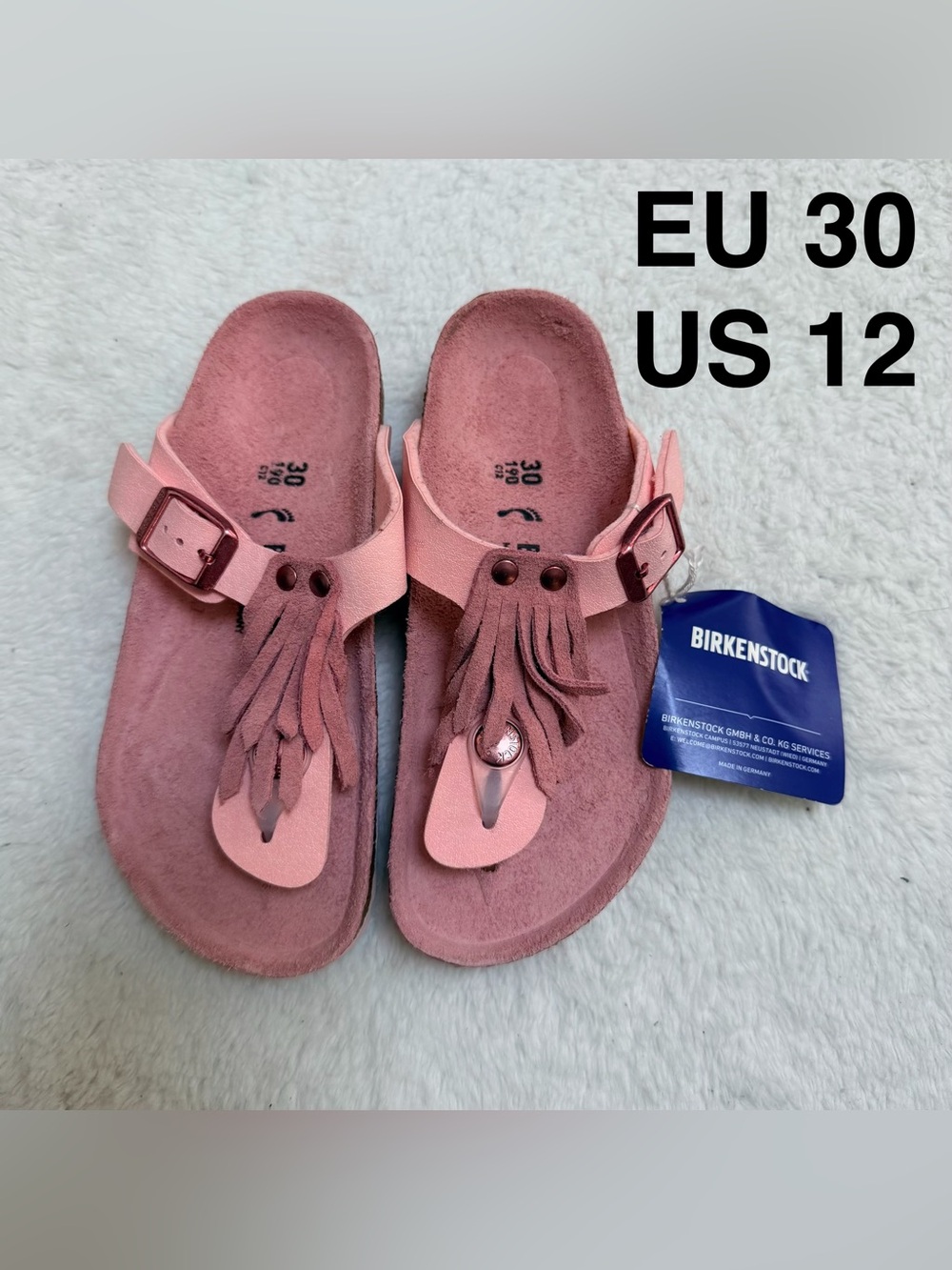Birkenstock Pink Suede Fringe Thong Sandals